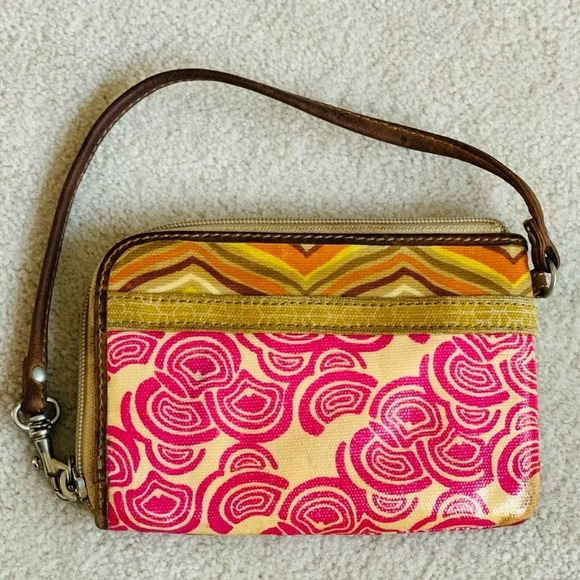 Fossil Key-Per Wristlet Wallet pink and mustard color - Picture 2 of 14